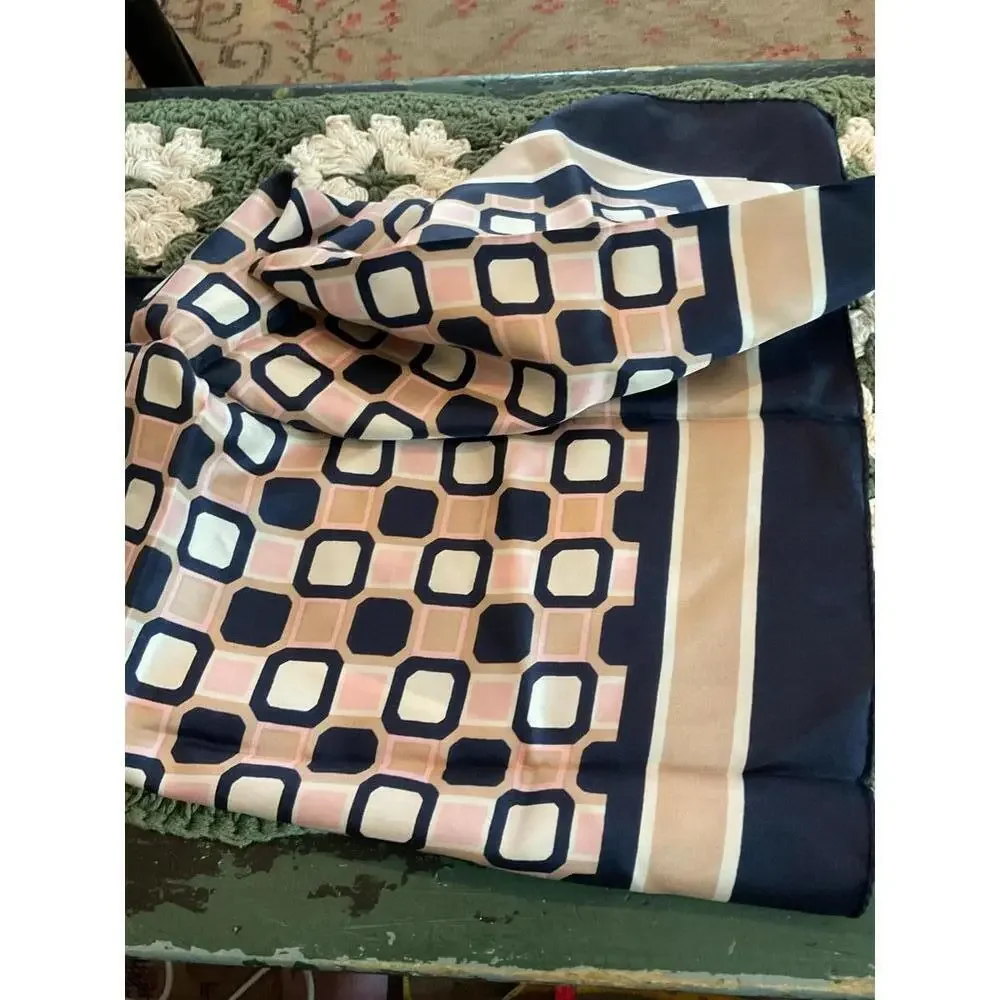 Vintage  Geometric Print Silk Scarf 22” X 22”